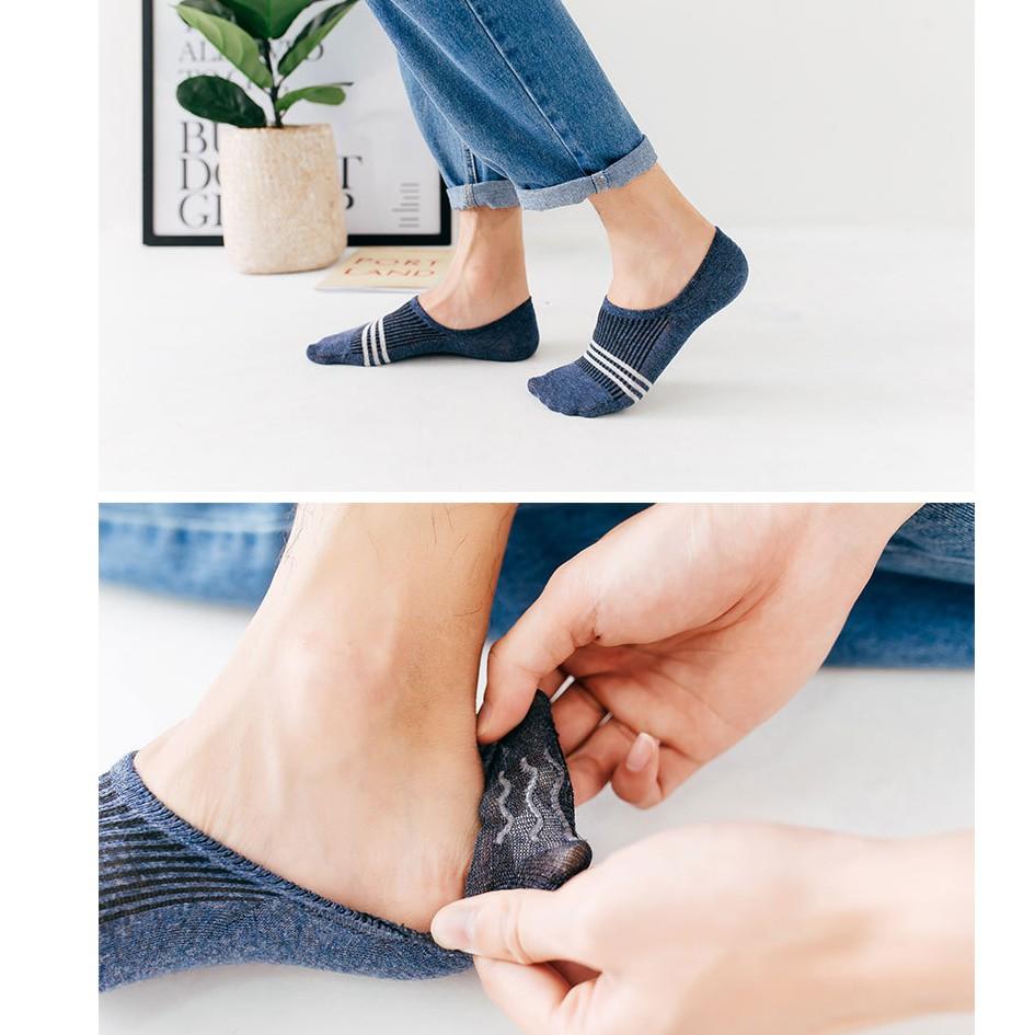 Vớ Lười Nam Mẫu 3 Sọc Ngang, Tất nam đi Giày Lười cotton có đệm cao su chống tuột FIVE-LUOI-SOCNGANG