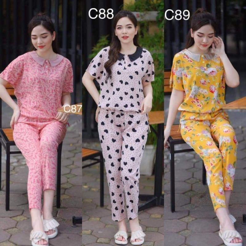 Set đồ bộ cao cấp sau sinh cổ pizama siêu đẹp