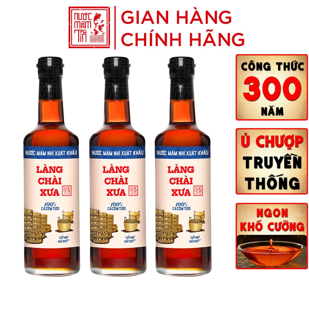 Đặc Sản Phan Thiết - Nước Mắm Nhỉ Làng Chài Xưa Nhãn Xanh Xuất Khẩu, Nhãn Đỏ Đậm Đà, Nhãn Vàng Sánh Đặc 500Ml/Chai Thủy Tinh - 03 Chai Nhãn Đỏ