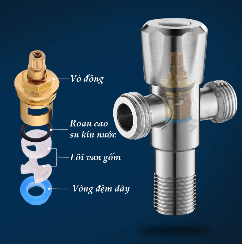 Van góc 2 đầu ra, van chữ T, van chân tường bằng inox SUS304 không rỉ sử dụng đa năng tiện lợi - Tặng kèm 1 ống cao su non lắp van