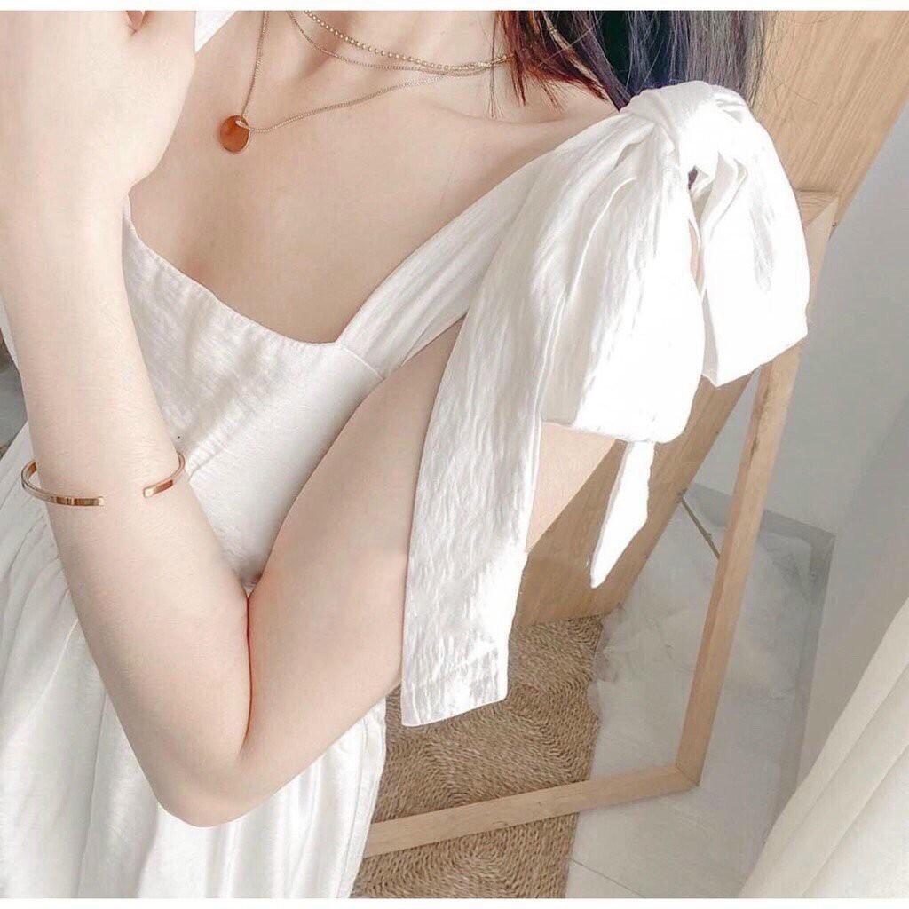 Váy đầm nữ trắng dễ thương 2 dây xòe xếp li, dự tiệc cưới, dạo phố cực chất