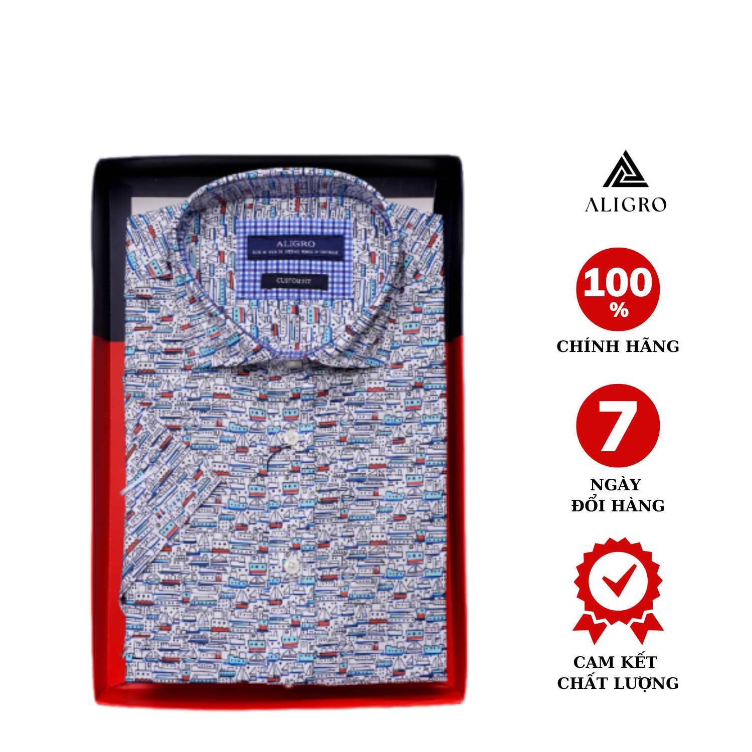 Áo sơ mi nam công sở họa tiết cộc tay Custom Fit mã ALGS-C87