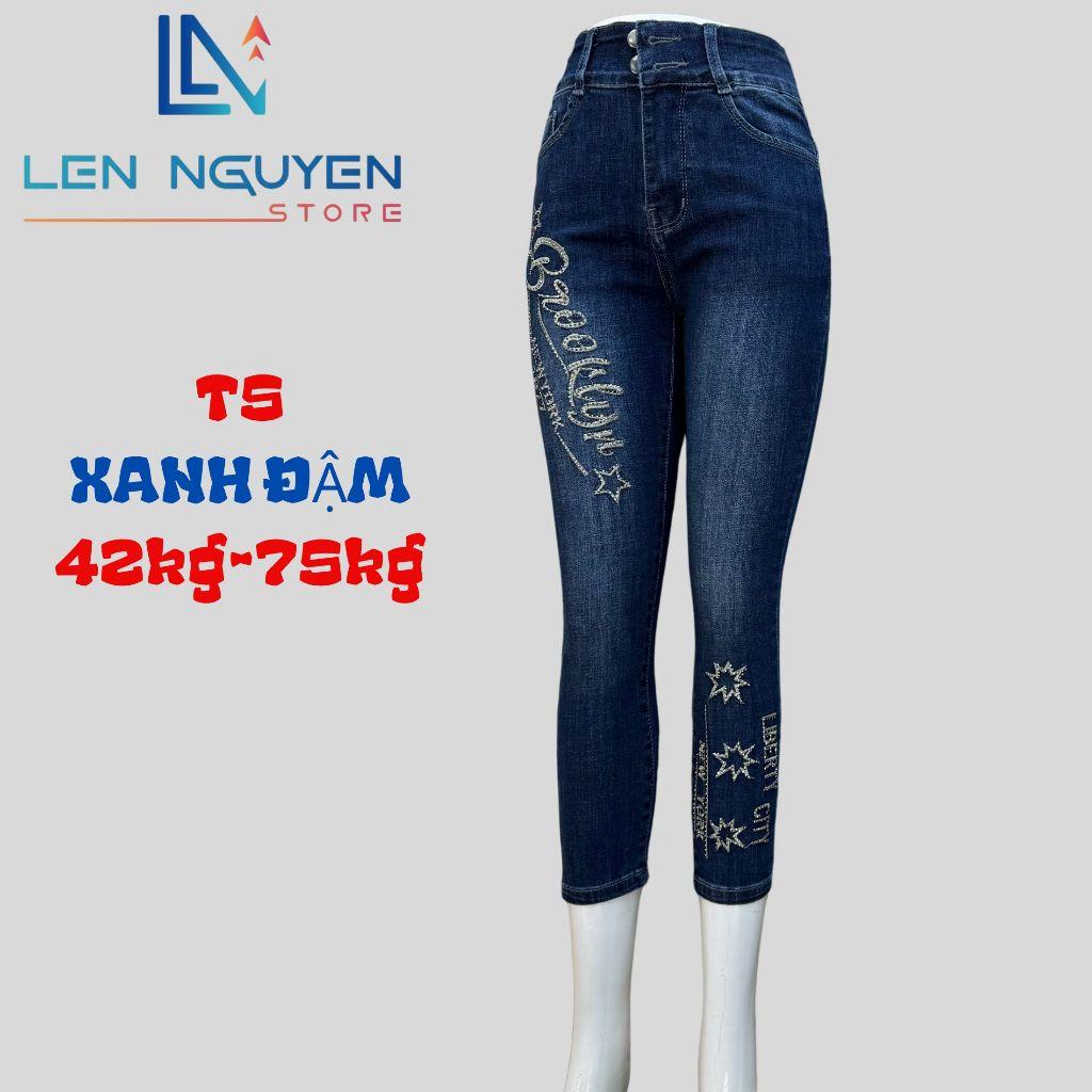 T5_Quần jean nữ, 9 tất, lưng cao, quần bò nữ dáng ôm, quần rin nữ có big size, cho 42kg đến 75kg,LEN NGUYEN STORE - Xanh Nhạt