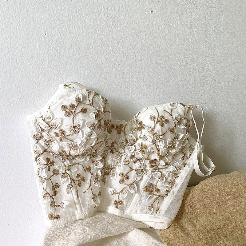 Set Đồ Lót Ren Corset Có Gọng Thêu Hoa Nổi Cao Cấp S484
