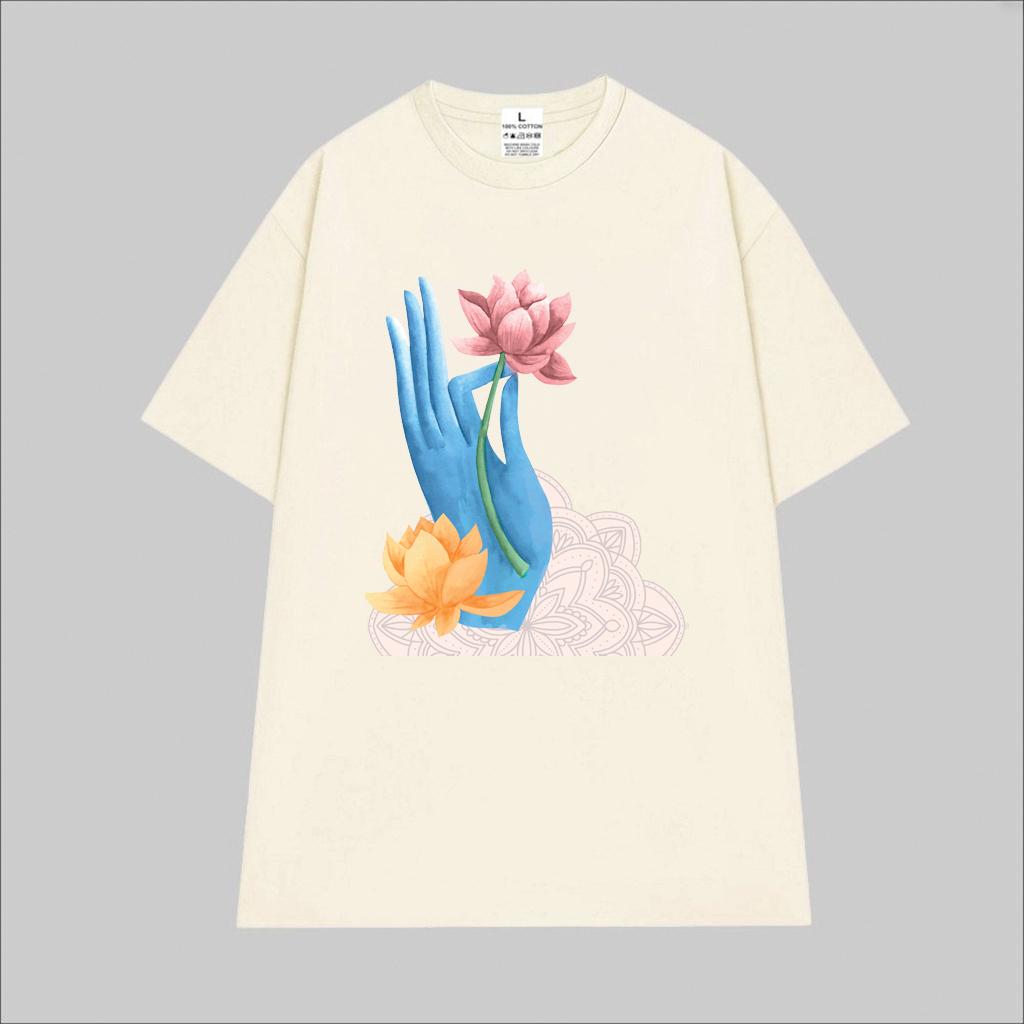 Cao cấp - Áo thun oversize hình tay Phật cầm hoa Sen Vu Lan Happy Vesak day shirt BND323