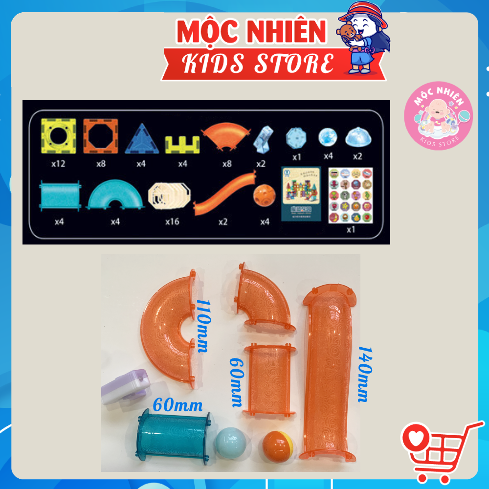 Đồ chơi xếp hình nam châm khối 3D cầu trượt thả bi sáng tạo  - Có đèn phát sáng