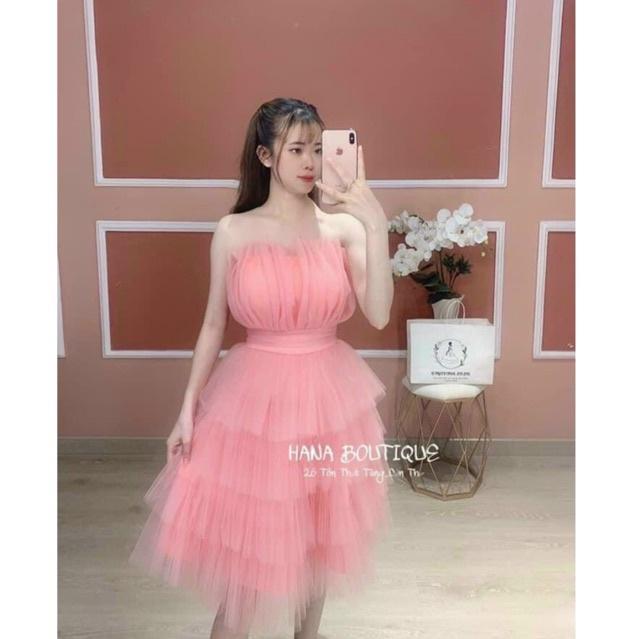 Đầm xoè lưới công chúa cúp ngực xếp tầng xinh xắn