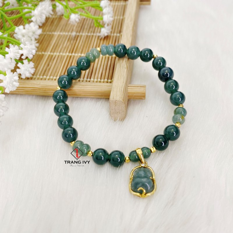 Vòng Tay Lam Ngọc Mix Tỳ Hưu Bọc Vàng 10K