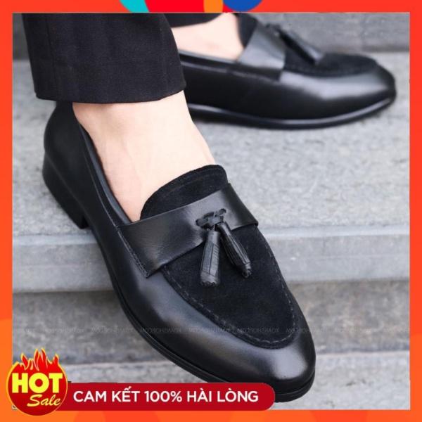 Giày tây nam Penny Loafer mặt da lộn gắn lơ chuông kiểu dáng siêu ấn tượng | Đế cao 3 cm