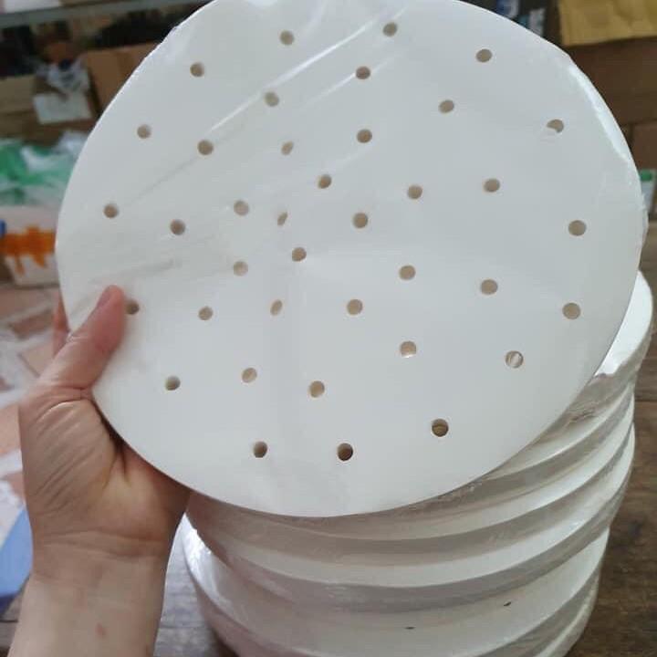 Giấy Nến Tròn Đục Lỗ Đường Kính 23cm ,Set 100 Tờ - Dùng Lót Xửng Hấp và Nồi Chiên Không Dầu