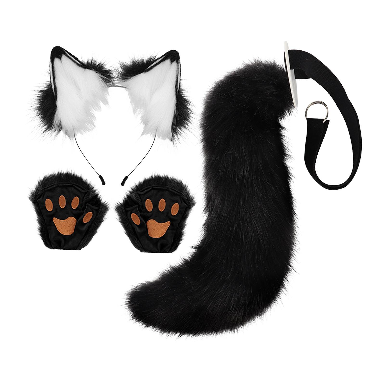 Ears and Tail with Gloves Plush Hair Hoop for Performance Carnival Dance