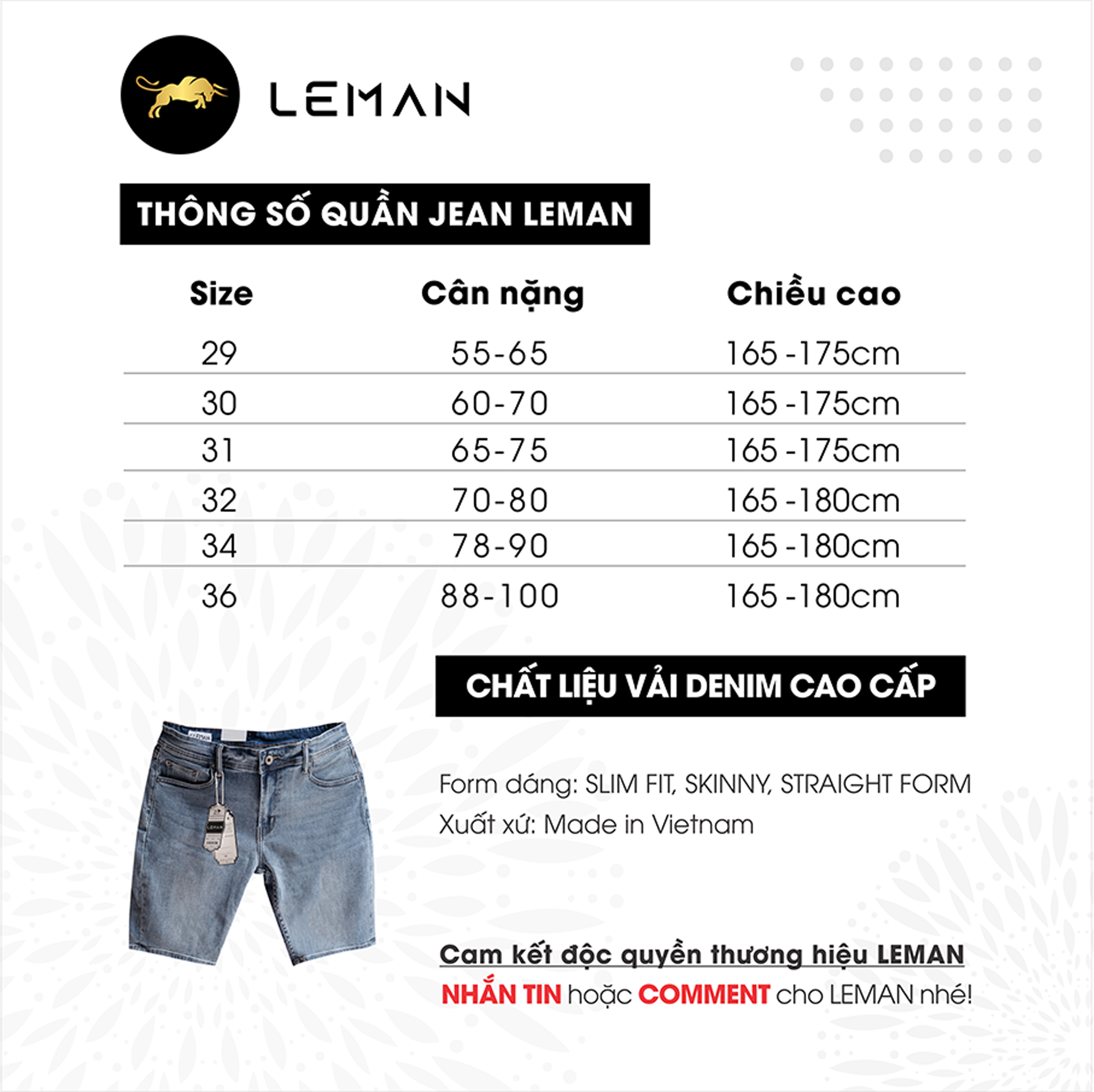 Quần Short Jean nam Leman xanh trơn JL05 - Slim Form