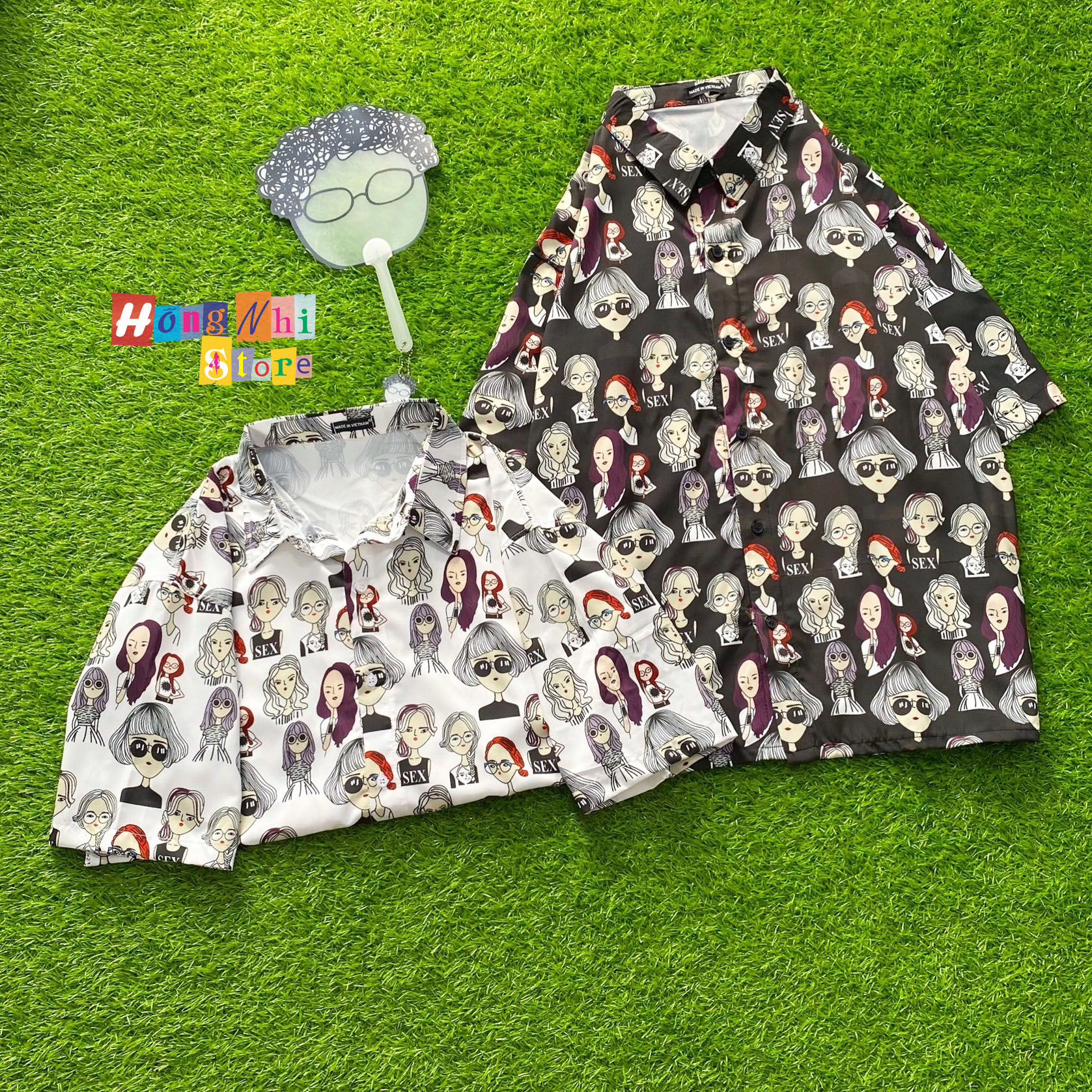 Áo Sơ Mi Hoạ Tiết Tay Lỡ Dáng Rộng, Sơ Mi Tay Lửng Unisex - MM