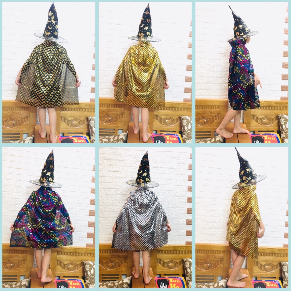 Set áo choàng kèm mũ hình vẩy cá hóa trang halloween