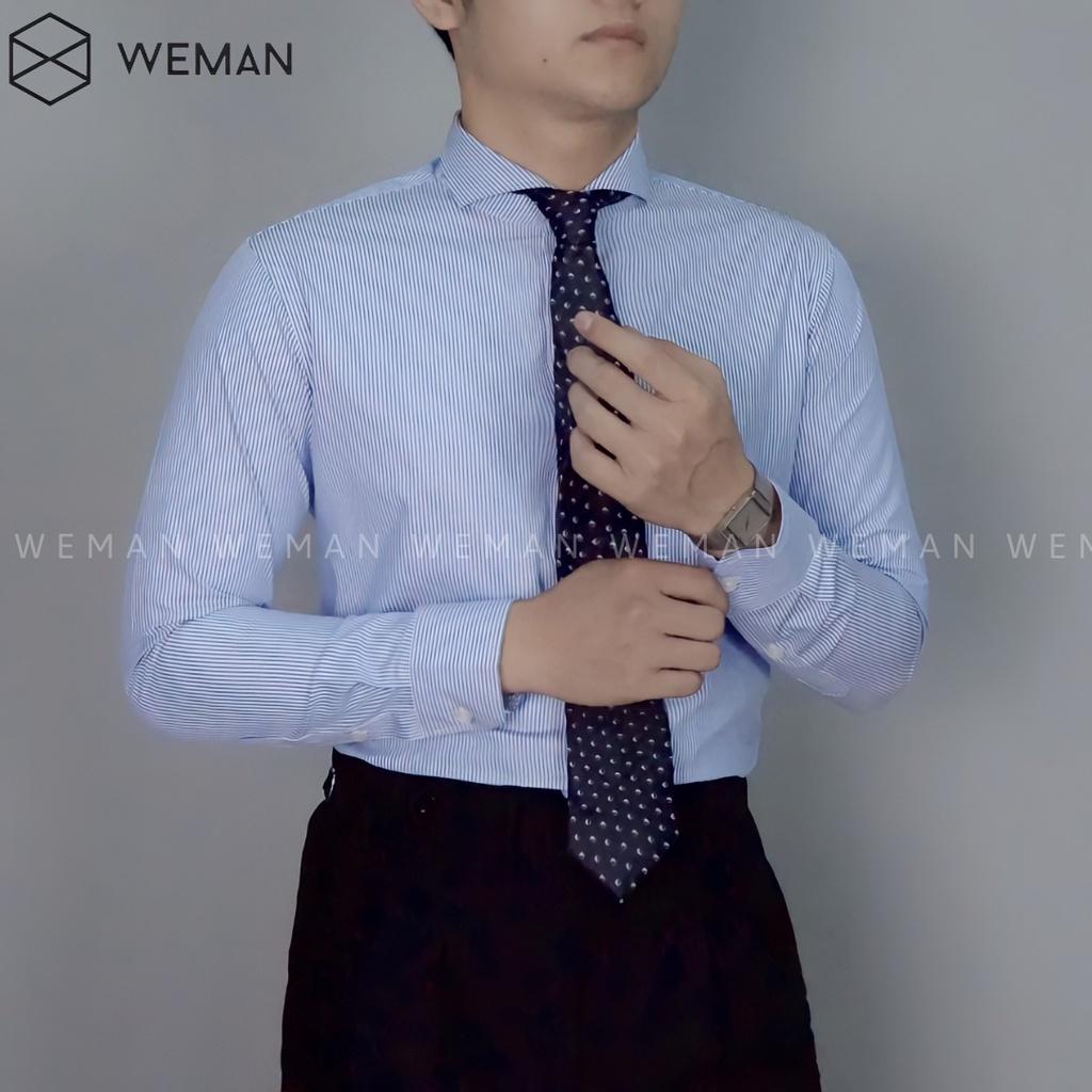 Áo Sơ Mi Sọc Nam, Áo Sơ Mi Nam Kẻ Sọc Xanh Cổ Cutaway Sang Trọng, Chất Liệu Cao Cấp Mịn Mát Thấm Hút Mồ Hôi WEMAN - KS02