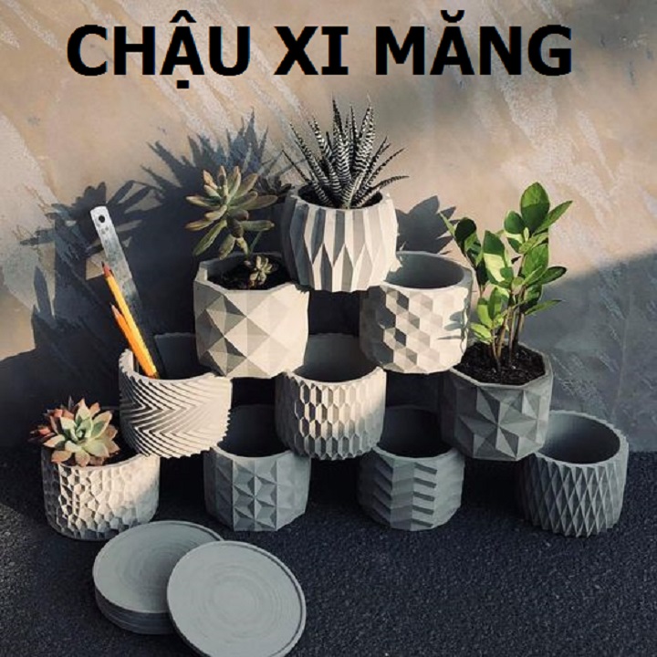 SET 2 Đĩa, dĩa lót chậu bằng xi măng 12.2x1cm hàng SeeArt Origami, Dĩa lót chậu cây cảnh, bonsai, sen đá lithops