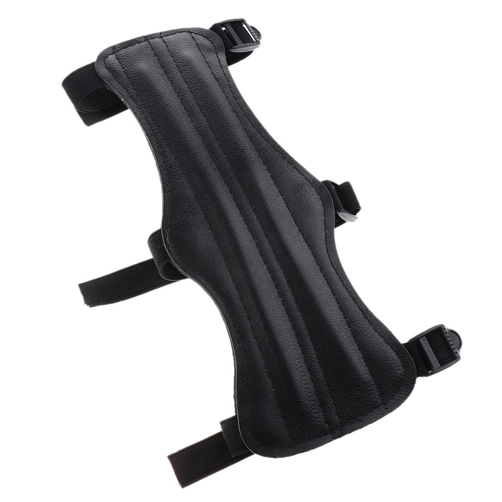 Black PU Shooting Archery Arm Guard Bow Protect 3 Straps Gear