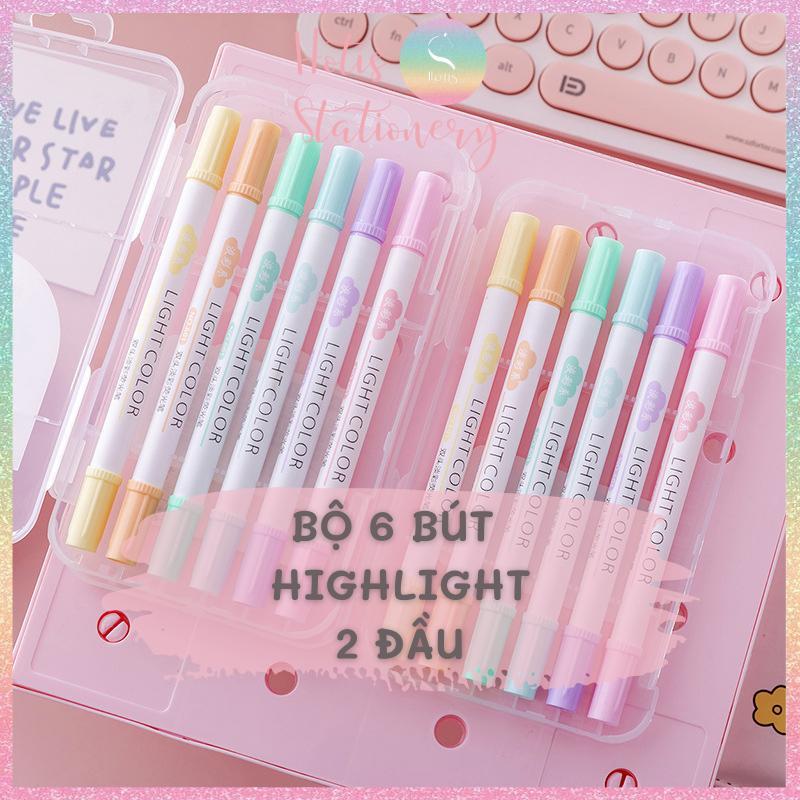 Bộ 6 bút highlight 2 đầu Light Color 6 màu siêu cưng