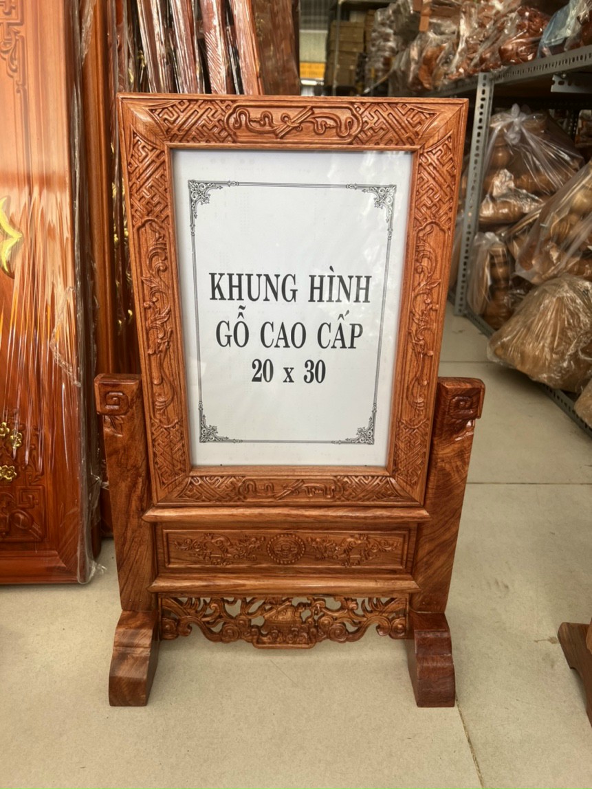 Khung ảnh thờ chạm khắc gỗ hương, Khung hình thờ gỗ cao cấp -Nhiều cỡ