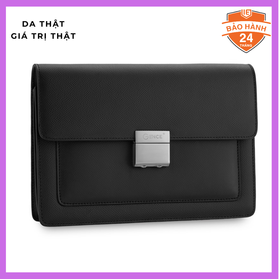 Clutch, Ví Cầm Tay Thời Trang Nam Da Bò Epsom Khoá Số Cao Cấp CK18 Đen