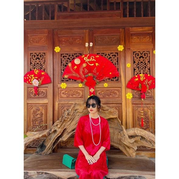 Áo dài Gấm Trà hoa - Màu Đỏ tươi