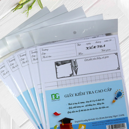 Giấy kiểm tra 4 ô ly - giấy trắng dày viết êm không lem, kẻ sẵn tiện lợi cho học sinh, 12 tờ đôi, Green Art