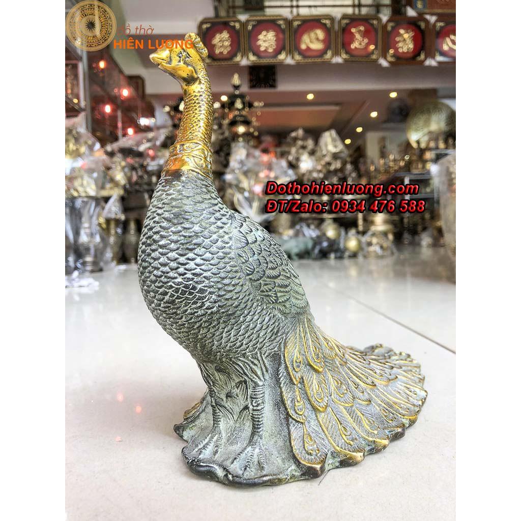 Tượng Linh Vật Công Xòe Đuôi Băng Đồng Màu Xanh giả Cổ - Vật phẩm phong thủy
