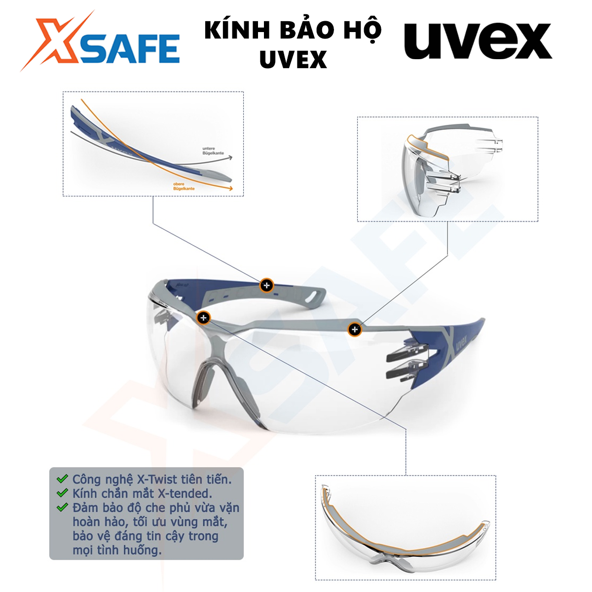 Kính bảo hộ UVEX PHEOS CX2 9198257 Kính chống bụi, chống hơi nước, trầy xước vượt trội, ngăn chặn tia UV, dùng đi xe máy