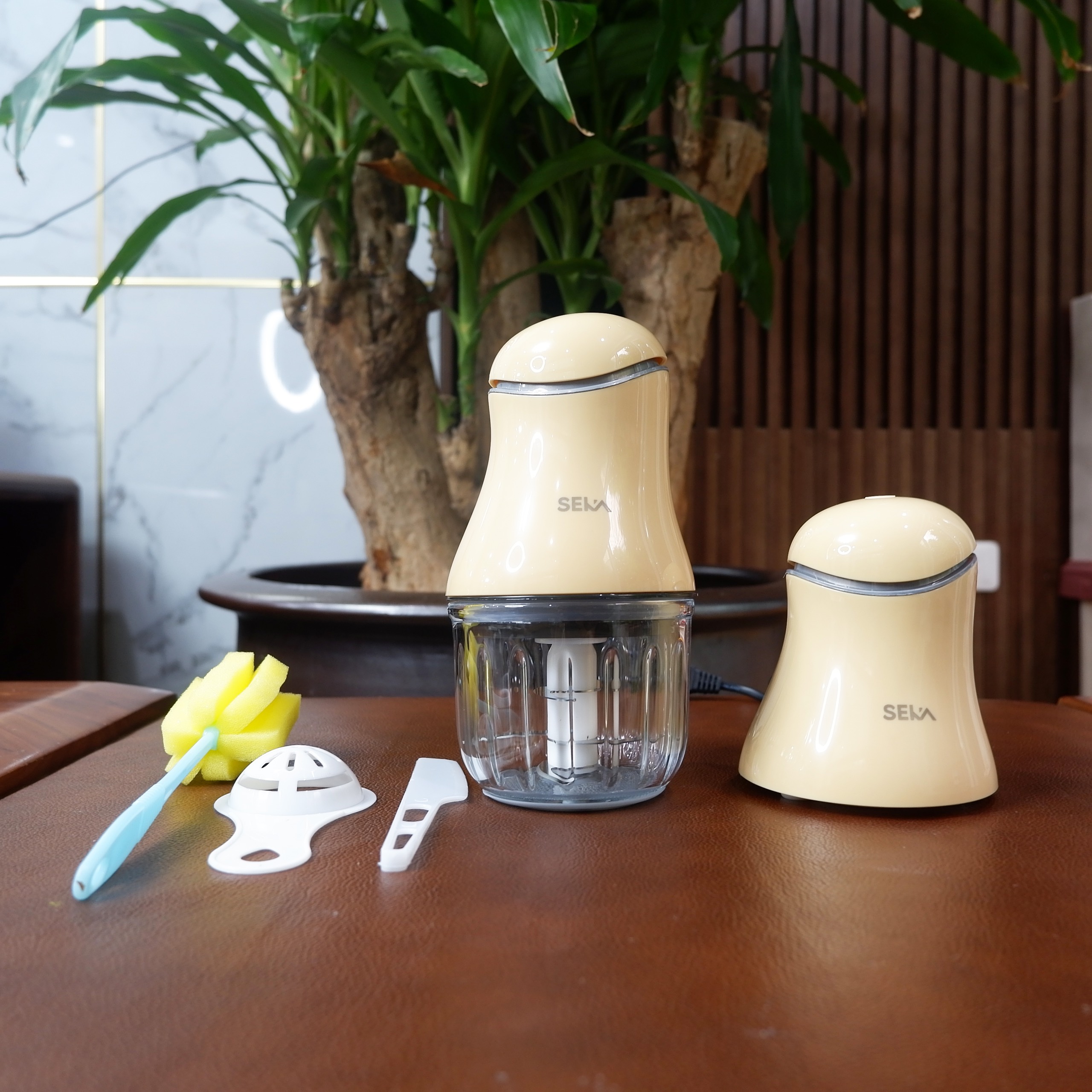 Máy Xay Cầm tay 6 lưỡi Cối thủy tinh, xay thịt cháo sinh tố tỏi ớt