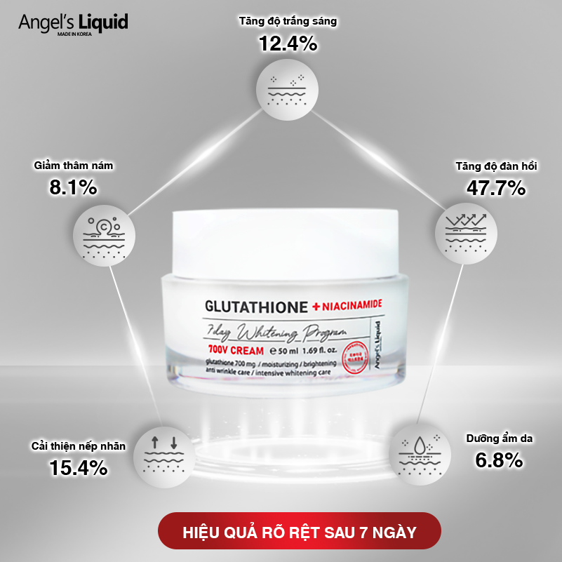 Kem dưỡng giảm nám truyền trắng Angel's Liquid Glutathione Plus Niacinamide 700 V Cream 50ml +Tặng kèm 1 băng đô tai mèo (màu ngẫu nhiên)