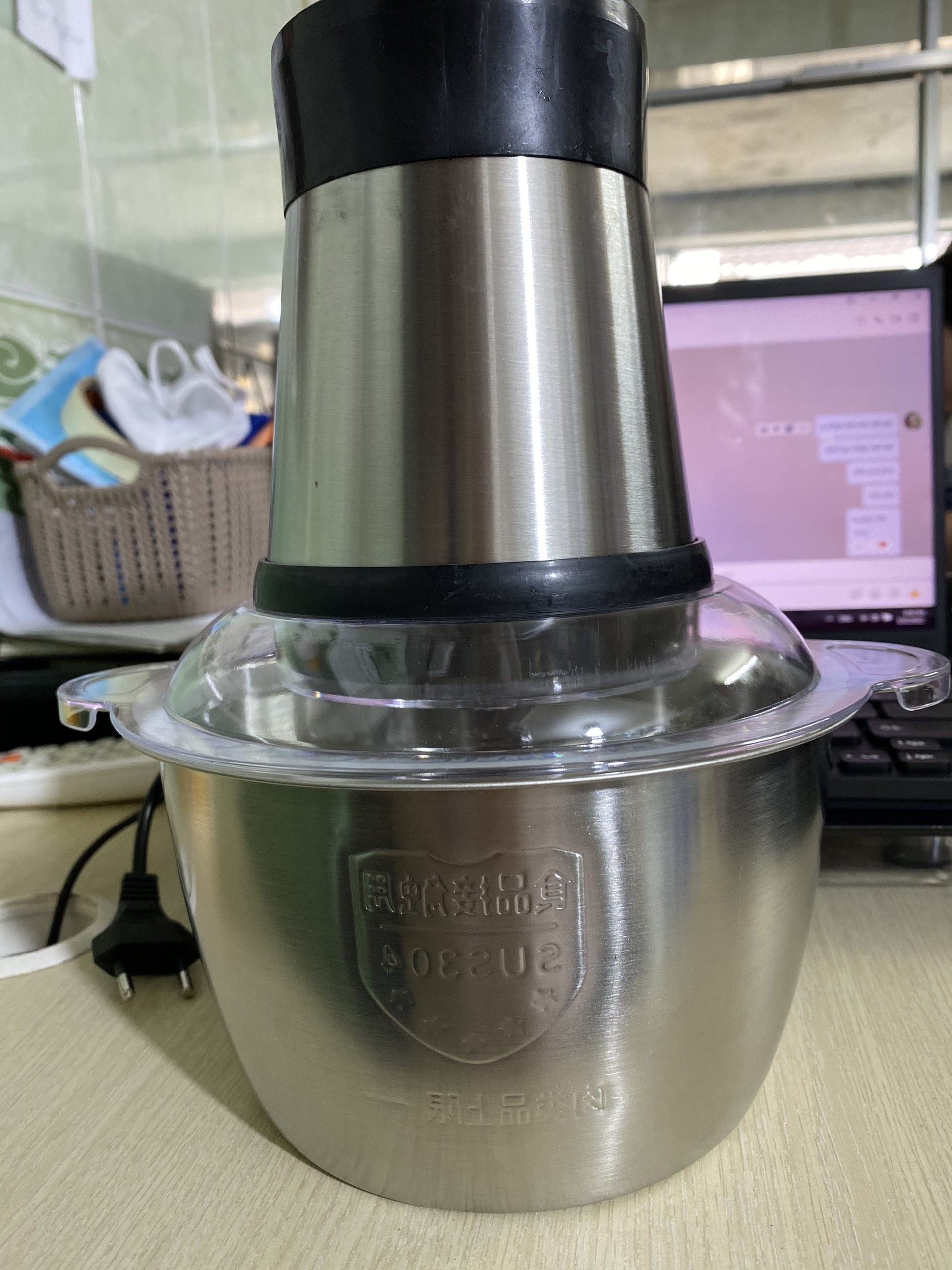 Máy xay thịt cối inox 304 đa năng 4 lưỡi dùng xay thịt, xay đá nhuyễn