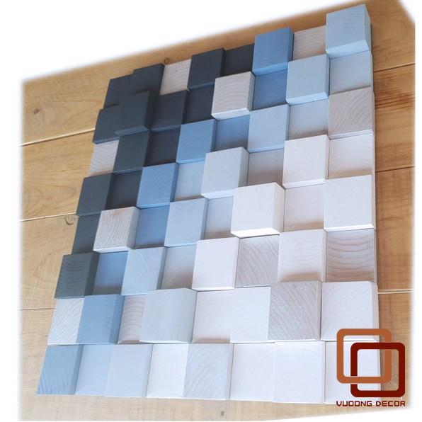 BỘ 2 Tranh gỗ trang trí 3D XANH NHẸ NHÀNG (Wood mosaic) - (KÍCH THƯỚC 30x30 và 50x50cm)