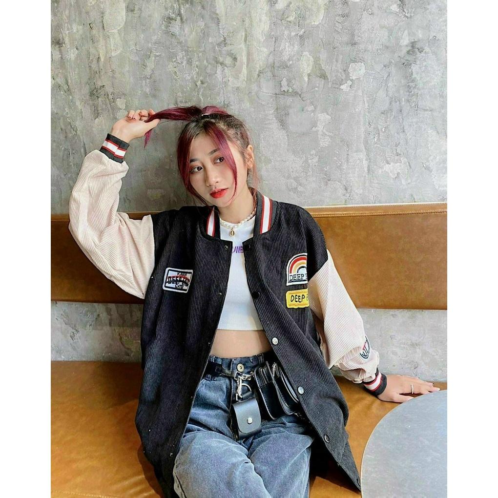 Áo khoác nhung tăm jacket Logo Thuê Cầu Vồng ONEZ Hình Thật 100% Form Rộng Đẹp