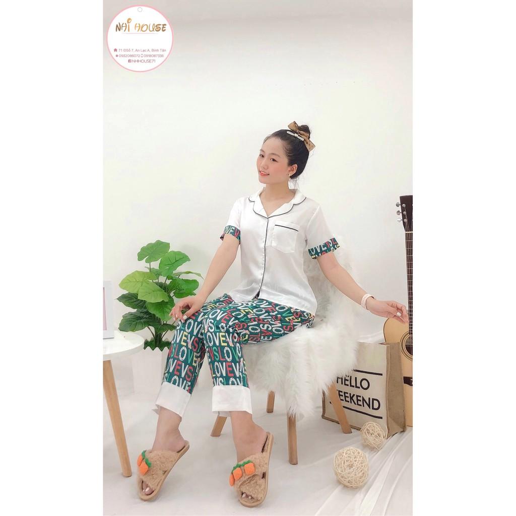 BỘ MẶC NHÀ PIZAMA LỤA NHIHOUSE71 QUẦN DÀI TAY NGẮN ÁO TRƠN PHỐI QUẦN HỌA TIẾT