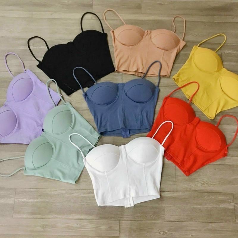 Áo 2 dây kèm mút ngực áo dạng croptop chất thun xịn-T