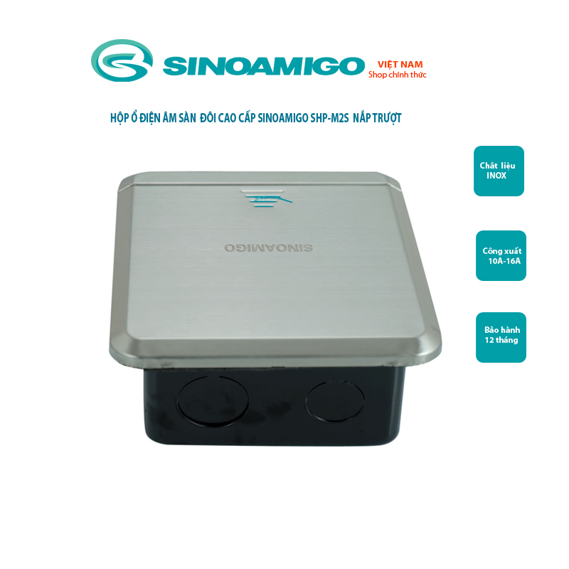 Ổ điện âm sàn nắp trượt SHP-M2S inox màu bạc chính hãng Sinoamigo