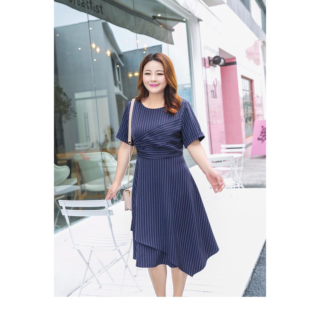 Dress88-ĐẦM SỌC CÁCH ĐIỆU TAY NGẮN BIGSIZE s-6xl