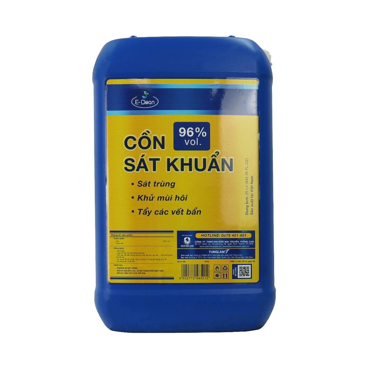 Cồn sát khuẩn 96% Vol. can 25 lít pha loãng trước khi dùng [Tặng bình xịt dung tích 500ml + 20 khăn ướt tẩm cồn]