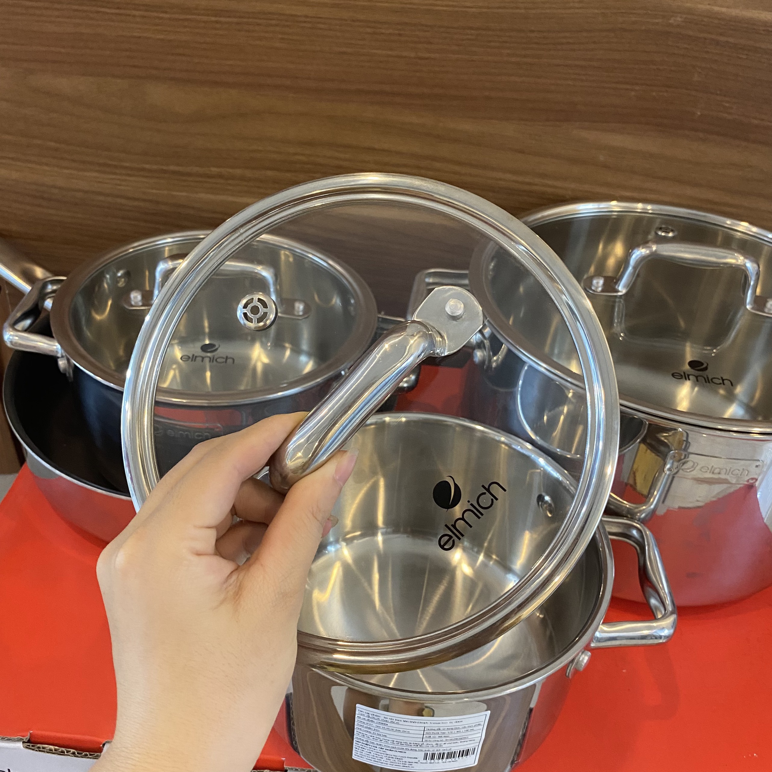 Bộ 4 Nồi Chảo Inox 304 Đáy Liền Khối Elmich Trimax ECO EL-8004 size 18, 20, 26, chảo 26cm