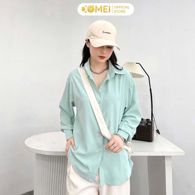 Áo Sơ Mi Công Sở Màu Xanh DOMEI Dáng Rộng Hàn Quốc Chất Không Nhăn