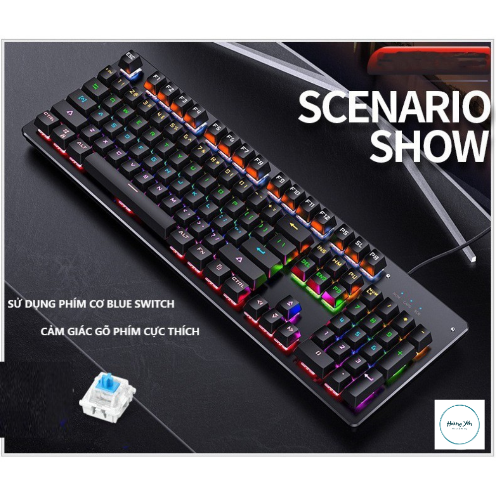 COMBO Bàn Phím Cơ H650 Và Chuột Gaming V6 Led Đổi Màu Siêu Đẹp, Keyboard Led 10 Chế Độ Blue Switch Game