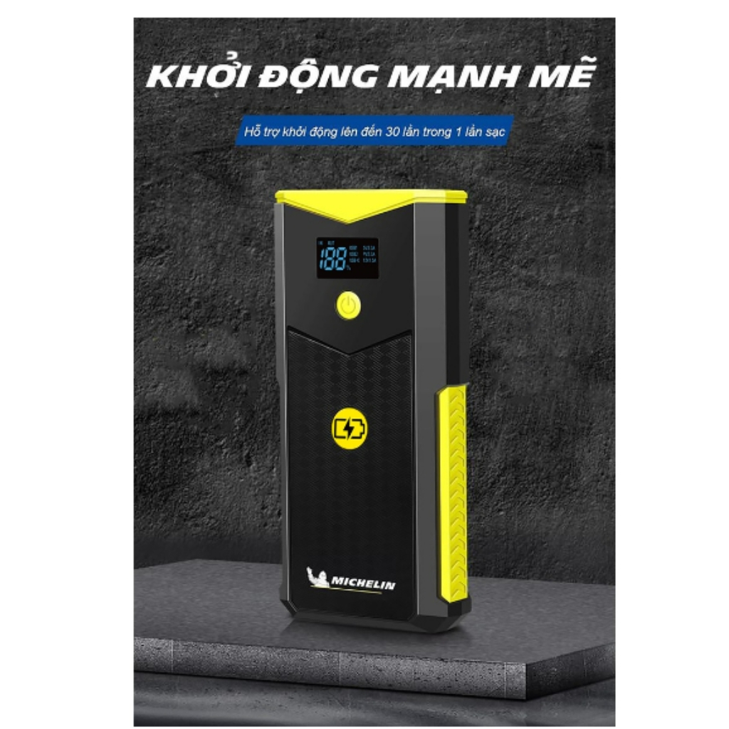 Bộ kích bình ô tô 750A - 1500A chuyên dụng kiêm sạc dự phòng 12000 mAh có đèn pin Michelin 4165ML - Hàng chính hãng