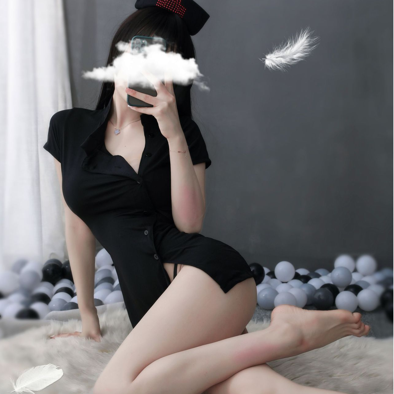 Váy ngủ kiểu y tá vô cùng sexy kèm mũ y tá và quần lót lọt khe VN17 (tặng thêm 1 quần lót lọt khe đính hạt sexy), Đầm ngủ cosplay gợi cảm, Freesize