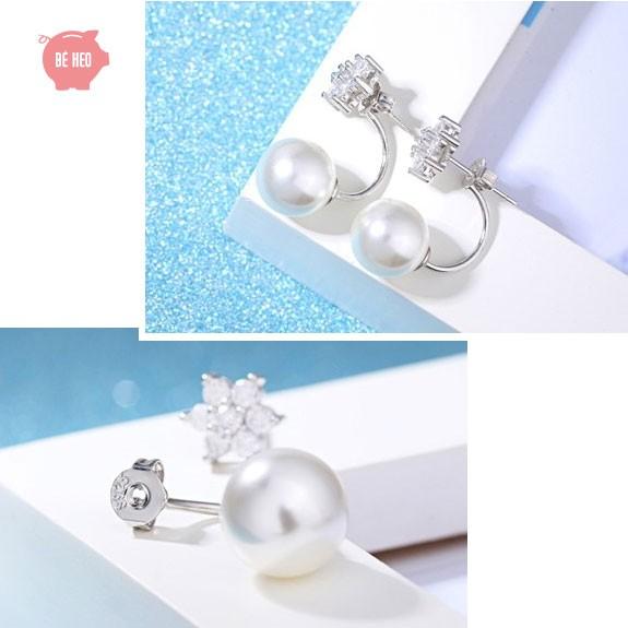 Bông tai hình cánh cung ngọc nhân tạo hoa 6 cánh