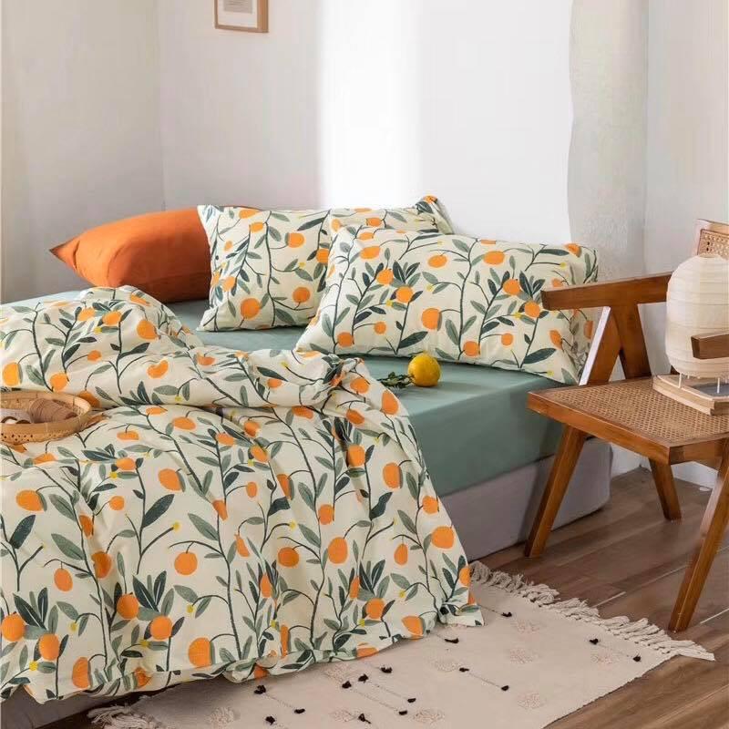 Bộ Chăn Ga Gối Cam Xanh Chăn Ga Gối Nệm Cotton 3D Mềm Mịn - Mịn Decor