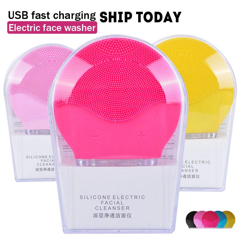 Làm Sạch Da Mặt Bàn Chải Mini Rửa Mặt Silicone Chống Thấm Nước Siêu Âm Rung Chổi Lau Rửa Vệ Sinh Mặt Lỗ Chân Lông SU214