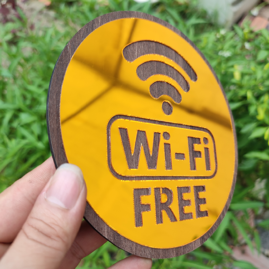 Bảng Free Wifi, Mật Khẩu Wifi Gương Vàng và Gỗ - Sang Trọng, Hiện Đại - Có sẵn keo dán phía sau