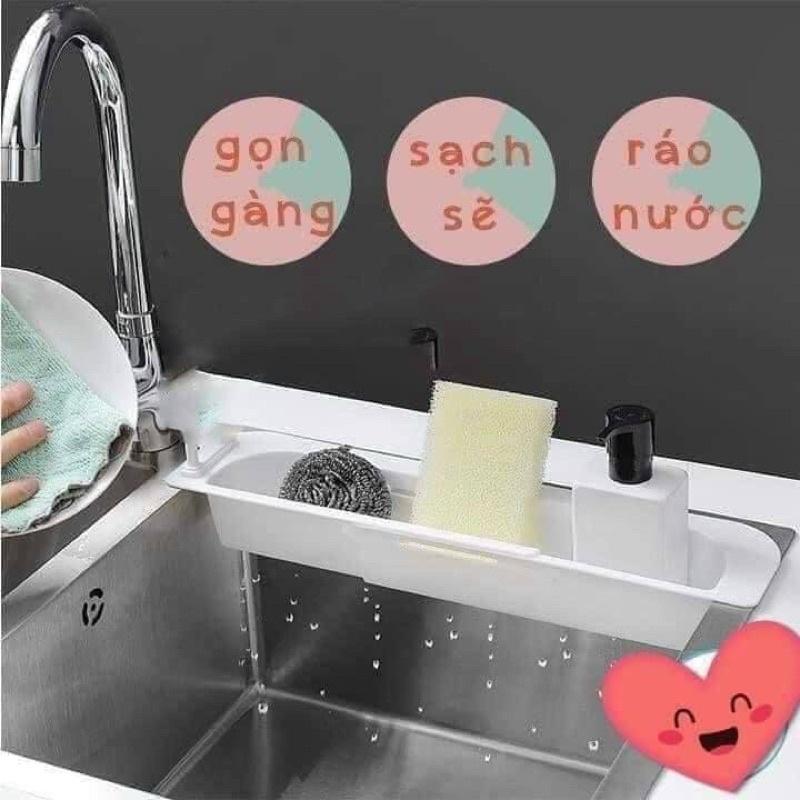 Kệ nhựa gác bồn rửa chén co giãn rút gọn đa năng nhựa Việt Nhật - Giá để đồ rửa chén bát gấp gọn gác cạnh bồn