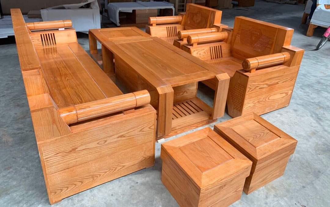 Bộ bàn ghế sofa góc hộp gỗ sồi,Sofa hộp góc L sồi Nga