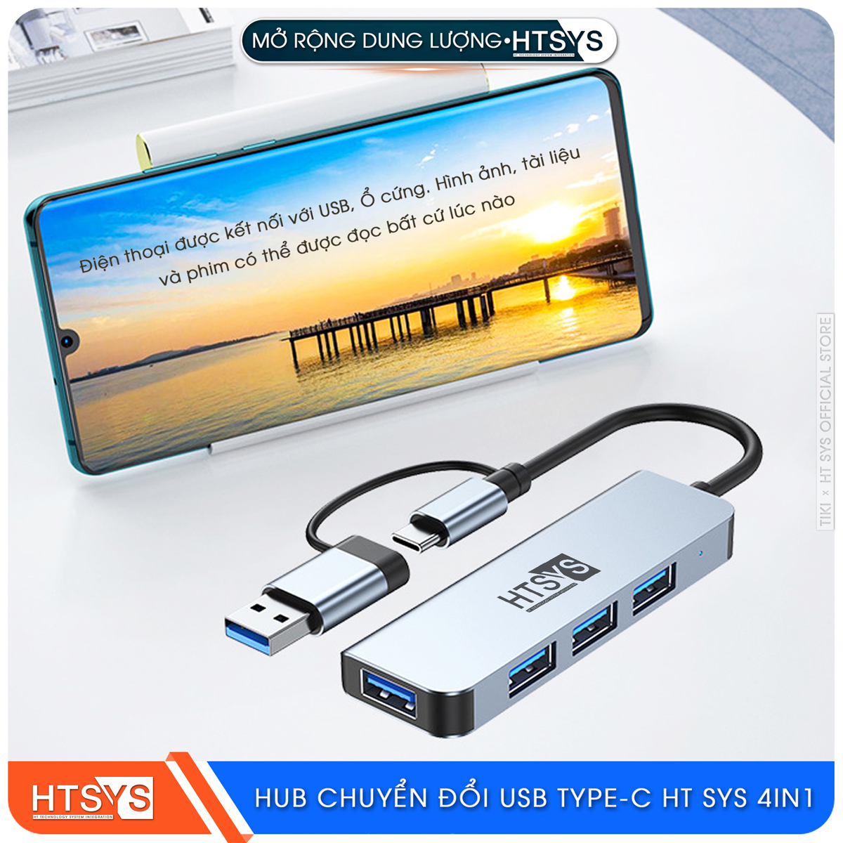 Hub Chuyển Đổi USB Type C HT SYS 4 in 1 To USB 3.0 - Hàng Chính Hãng